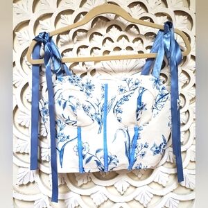 Coquette Blue And White Floral Corset Look Crop Top Shein Small/Medium